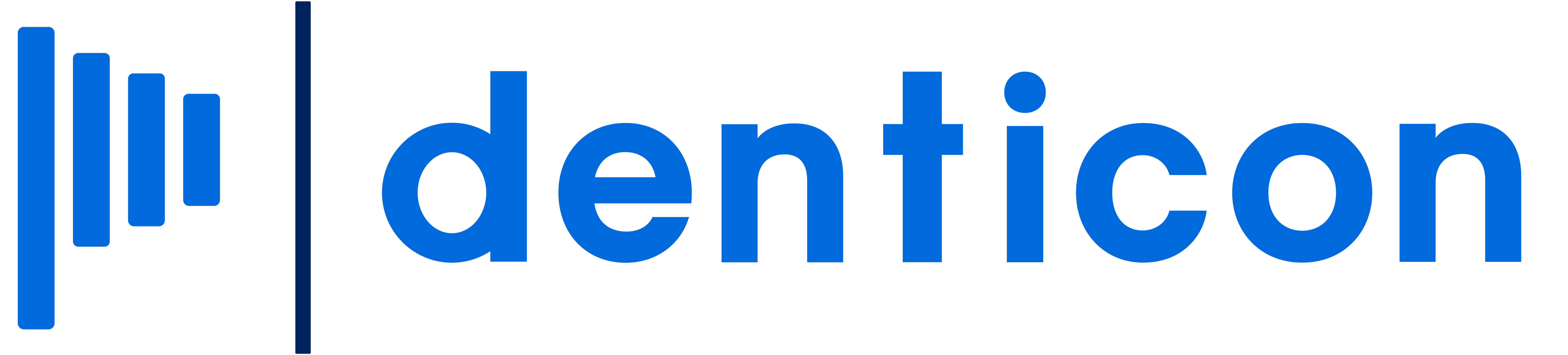 "Denticon logo featuring a blue sound wave icon followed by the word 'denticon' in lowercase blue letters, representing a company specializing in dental billing codes.