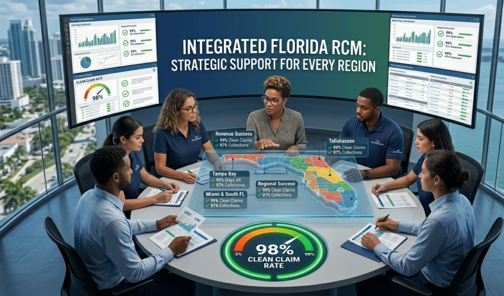 The Medicators professional Florida RCM team analyzing medical billing reports.