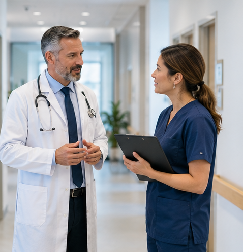 Medical credentialing specialist reviewing provider enrollment applications and insurance credentialing documents in New York.