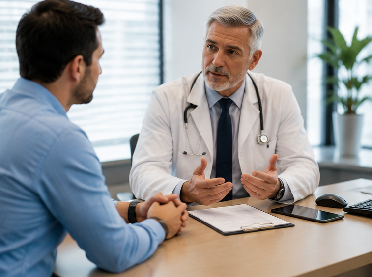 Medical credentialing specialist discussing insurance network credentialing documents in New Jersey healthcare office.