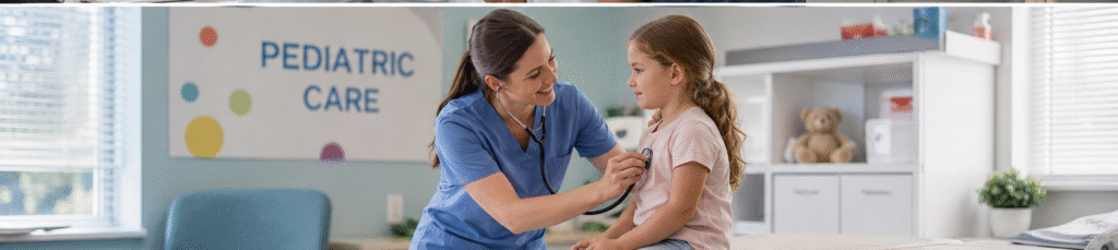 Pediatric billing professionals providing services in a modern healthcare office.