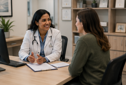 Medical credentialing specialist reviewing provider enrollment applications, CAQH profiles, and insurance network credentialing documents for a healthcare practice in Joliet, Illinois.
