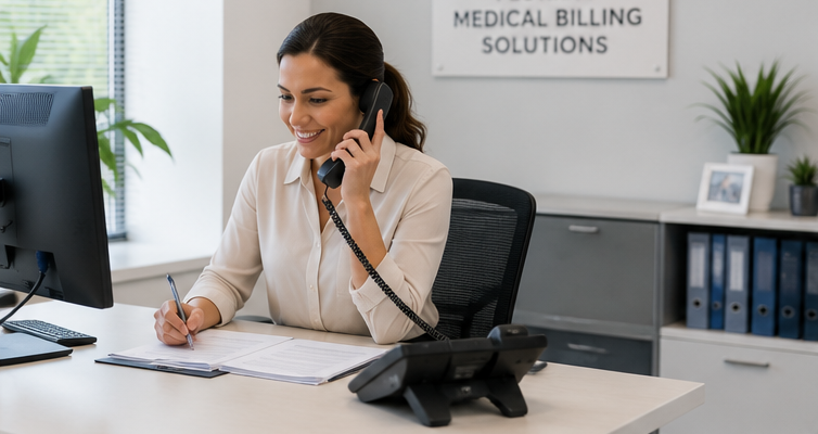 Psychiatry billing specialists reviewing denied claims, coding errors, and revenue cycle reports for a New York behavioral health practice.