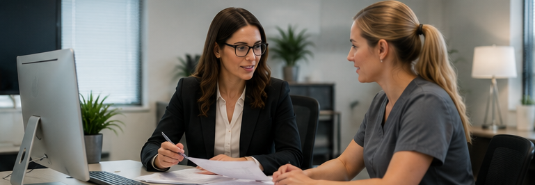 Pain management practice administrator evaluating billing company performance, denial reports, and revenue cycle management metrics.