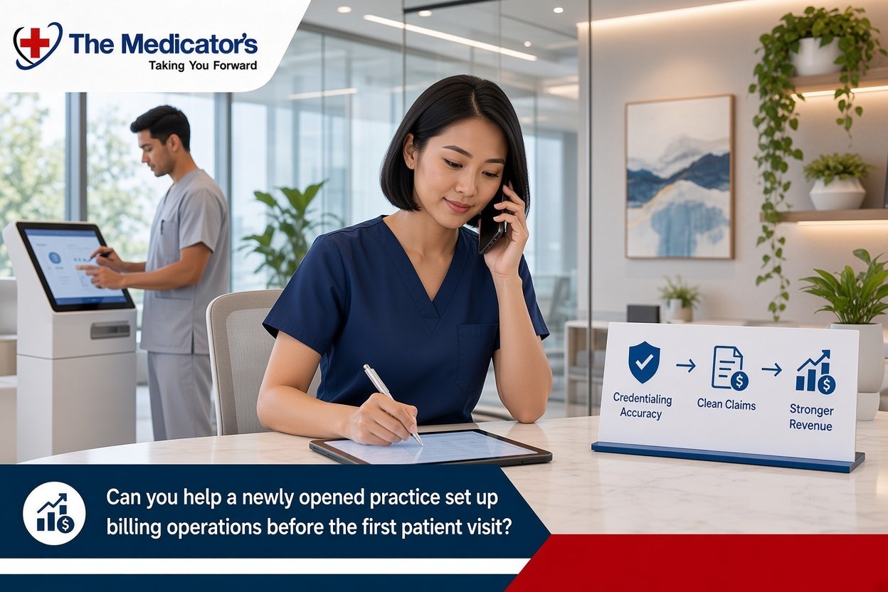 Can you help a newly opened practice set up billing operations before the first patient visit?