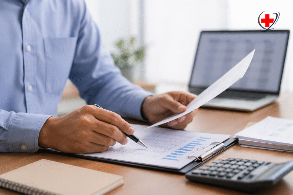 Medical billing professional reviewing aging accounts receivable and payment records