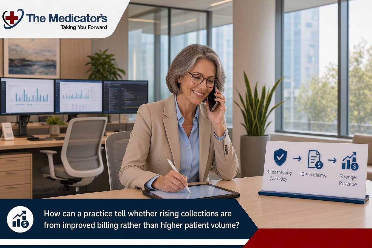How can a practice tell whether rising collections are from improved billing rather than higher patient volume?