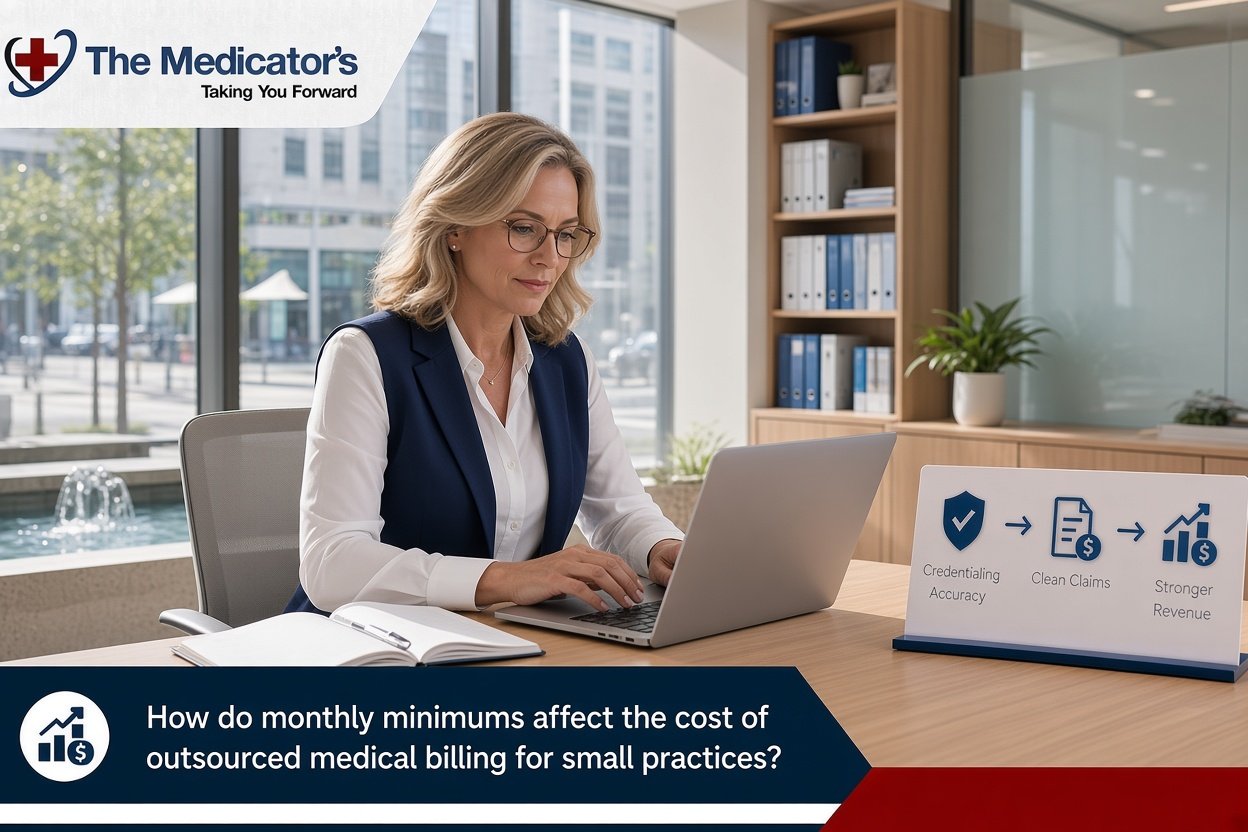 How do monthly minimums affect the cost of outsourced medical billing for small practices?