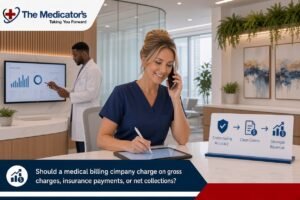 Should a medical billing company charge on gross charges, insurance payments, or net collections?